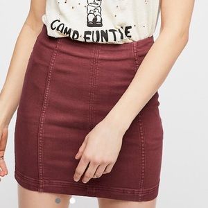 Free People Modern Femme Maroon Denim Mini Skirt